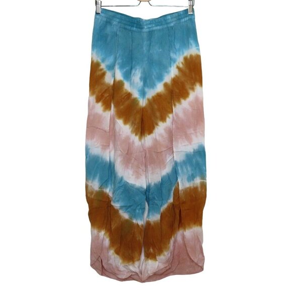 Young Fabulous and Broke Medium Blue Orange Tie Dye Open Front Wide Leg Pants - Picture 1 of 10